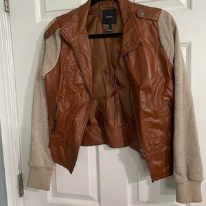 Women’s Leather Vest with Attached Sweatshirt Sleeves